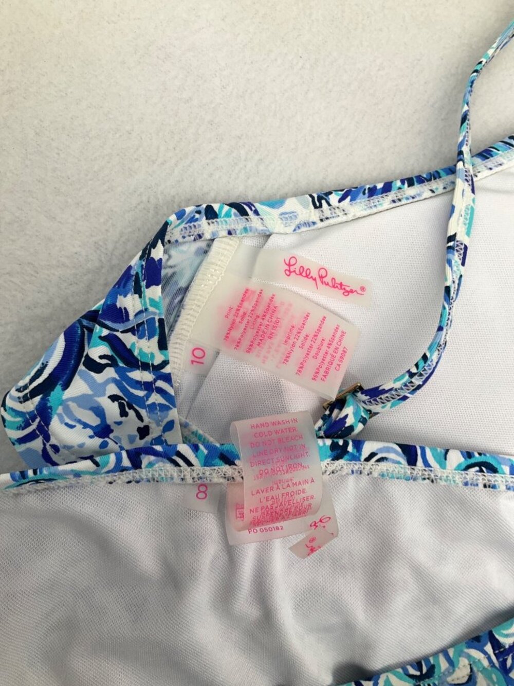 Lilly Pulitzer size 8/10 Blue & White Printed Bikini Lace-Up Halter Top - Picture 9 of 10